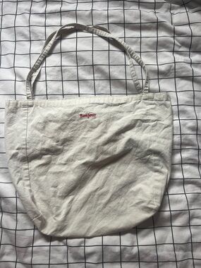 Canvas Tote Bag with Red "Bonjour" Embroidered